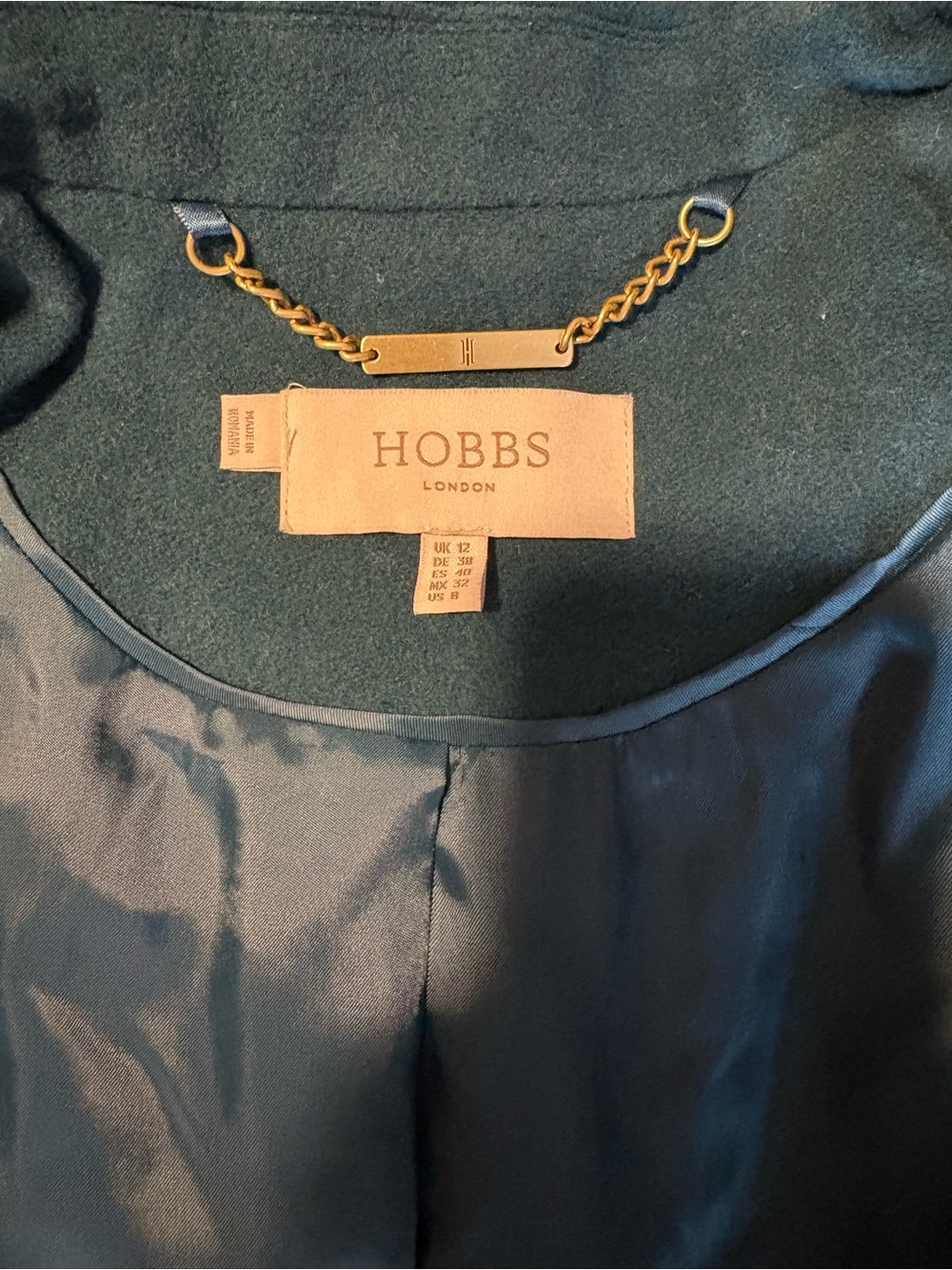 Hobb’s London Jude Double Breasted Teal Wool Coat - Picture 7 of 11
